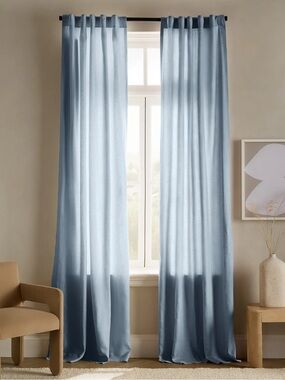 NWT QUINCE Set Of 2 48x84 European Linen Curtains Chambray blue 9100